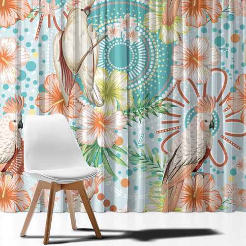 Australia Pink Cockatoo Aboriginal Art Window Curtain Tropical Hibiscus Floral Style
