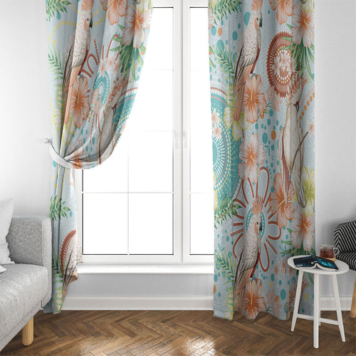 Australia Pink Cockatoo Aboriginal Art Window Curtain Tropical Hibiscus Floral Style