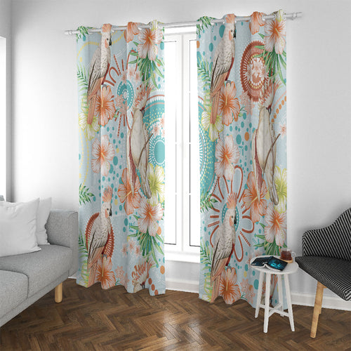 Australia Pink Cockatoo Aboriginal Art Window Curtain Tropical Hibiscus Floral Style