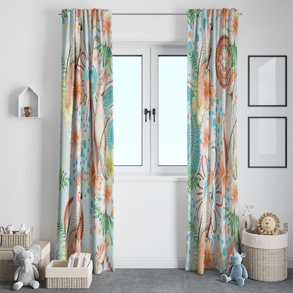 Australia Pink Cockatoo Aboriginal Art Window Curtain Tropical Hibiscus Floral Style