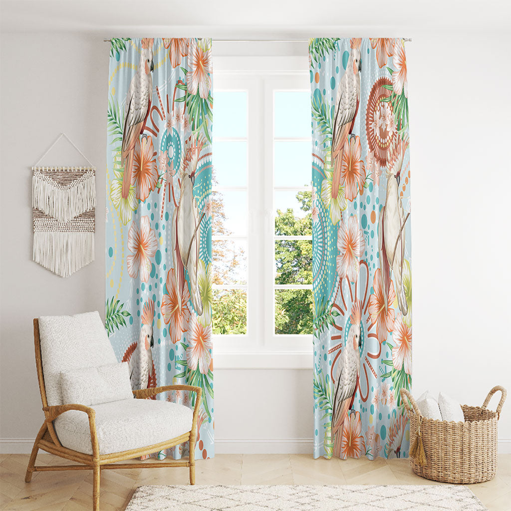 Australia Pink Cockatoo Aboriginal Art Window Curtain Tropical Hibiscus Floral Style