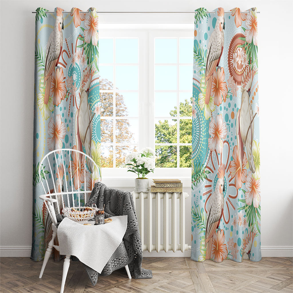 Australia Pink Cockatoo Aboriginal Art Window Curtain Tropical Hibiscus Floral Style