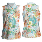 Australia Pink Cockatoo Aboriginal Art Women Sleeveless Polo Shirt Tropical Hibiscus Floral Style