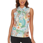 Australia Pink Cockatoo Aboriginal Art Women Sleeveless Polo Shirt Tropical Hibiscus Floral Style