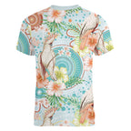 Australia Pink Cockatoo Aboriginal Art Women V-Neck T-Shirt Tropical Hibiscus Floral Style