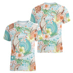 Australia Pink Cockatoo Aboriginal Art Women V-Neck T-Shirt Tropical Hibiscus Floral Style