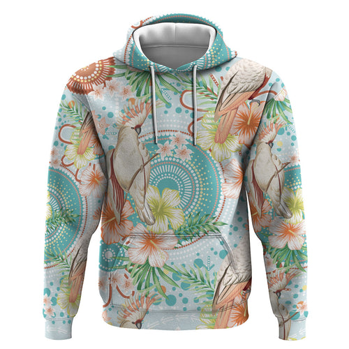 Australia Pink Cockatoo Aboriginal Art Zip Hoodie Tropical Hibiscus Floral Style