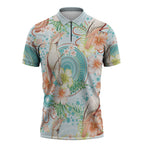 Australia Pink Cockatoo Aboriginal Art Zipper Polo Shirt Tropical Hibiscus Floral Style