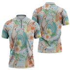 Australia Pink Cockatoo Aboriginal Art Zipper Polo Shirt Tropical Hibiscus Floral Style