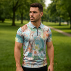 Australia Pink Cockatoo Aboriginal Art Zipper Polo Shirt Tropical Hibiscus Floral Style