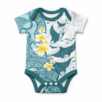 Maori Manta Ray Plumeria Teal Baby Onesie