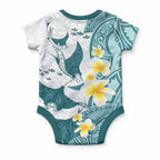 Maori Manta Ray Plumeria Teal Baby Onesie