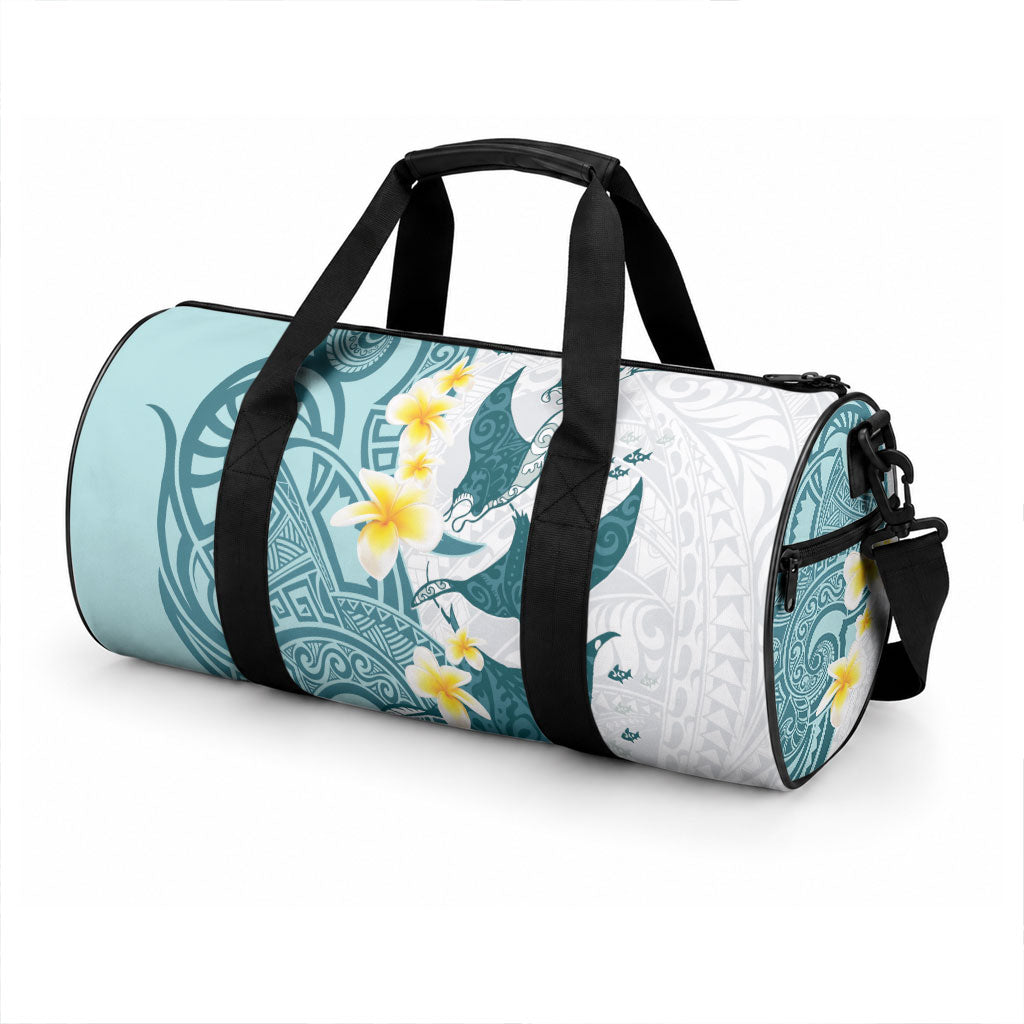 Maori Manta Ray Plumeria Teal Duffle Bag