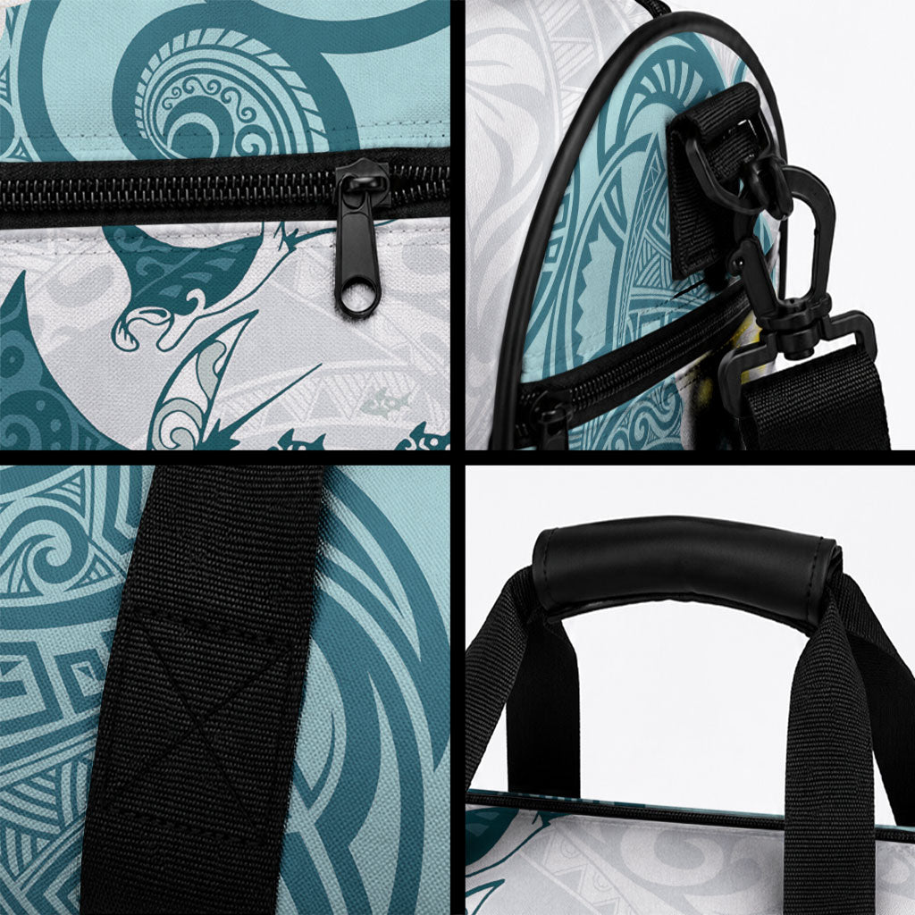 Maori Manta Ray Plumeria Teal Duffle Bag