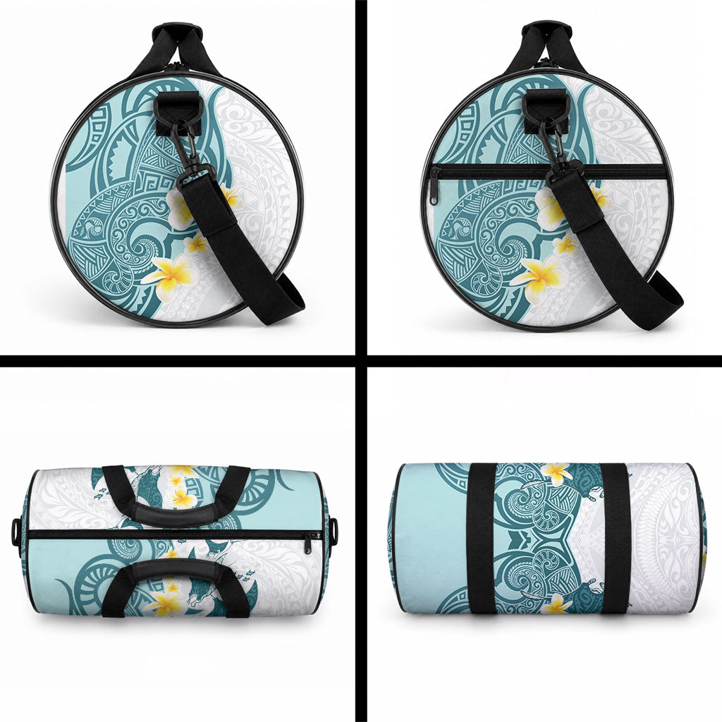 Maori Manta Ray Plumeria Teal Duffle Bag