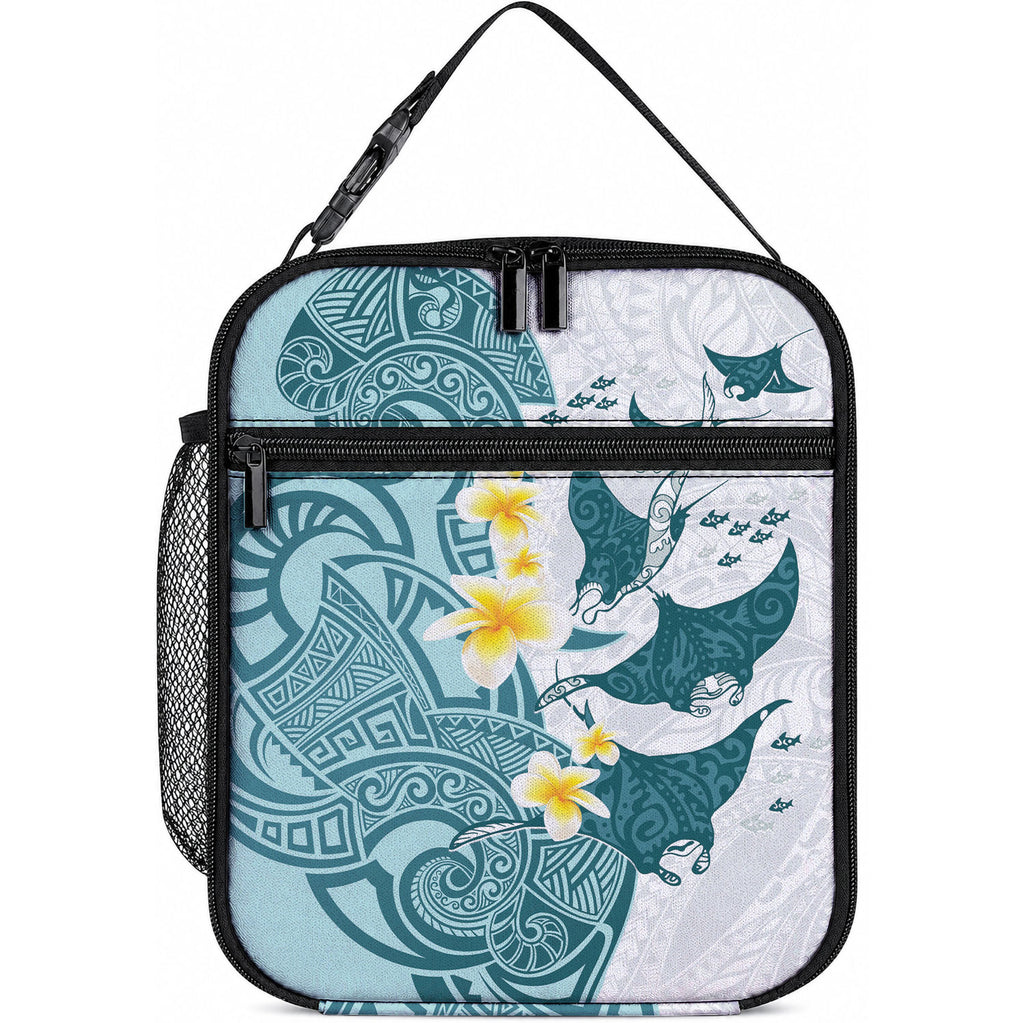 Maori Manta Ray Plumeria Teal Lunch Bag