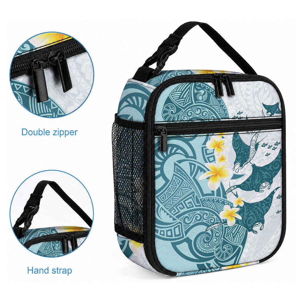 Maori Manta Ray Plumeria Teal Lunch Bag