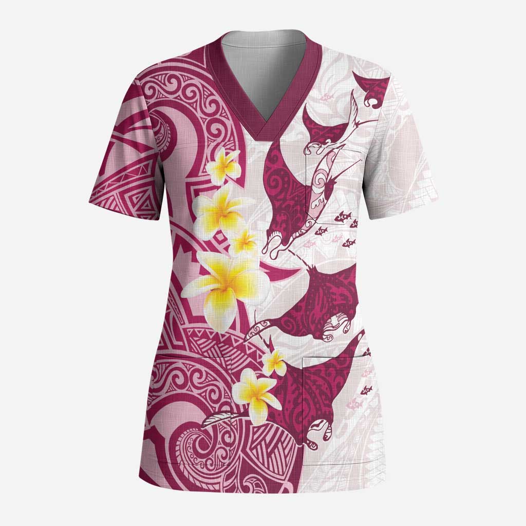 Maori Manta Ray Plumeria Royal Pink Scrub Top - Aussie Hoodie