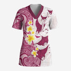 Maori Manta Ray Plumeria Royal Pink Scrub Top - Aussie Hoodie