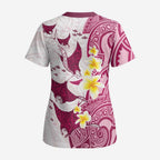 Maori Manta Ray Plumeria Royal Pink Scrub Top - Aussie Hoodie