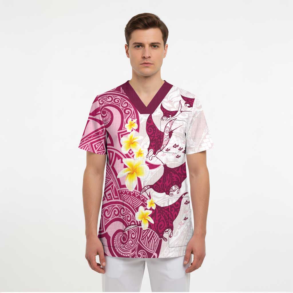 Maori Manta Ray Plumeria Royal Pink Scrub Top - Aussie Hoodie