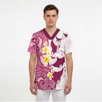 Maori Manta Ray Plumeria Royal Pink Scrub Top - Aussie Hoodie