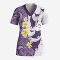 Maori Manta Ray Plumeria Deep Purple Scrub Top - Aussie Hoodie