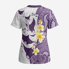 Maori Manta Ray Plumeria Deep Purple Scrub Top - Aussie Hoodie