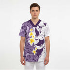 Maori Manta Ray Plumeria Deep Purple Scrub Top - Aussie Hoodie