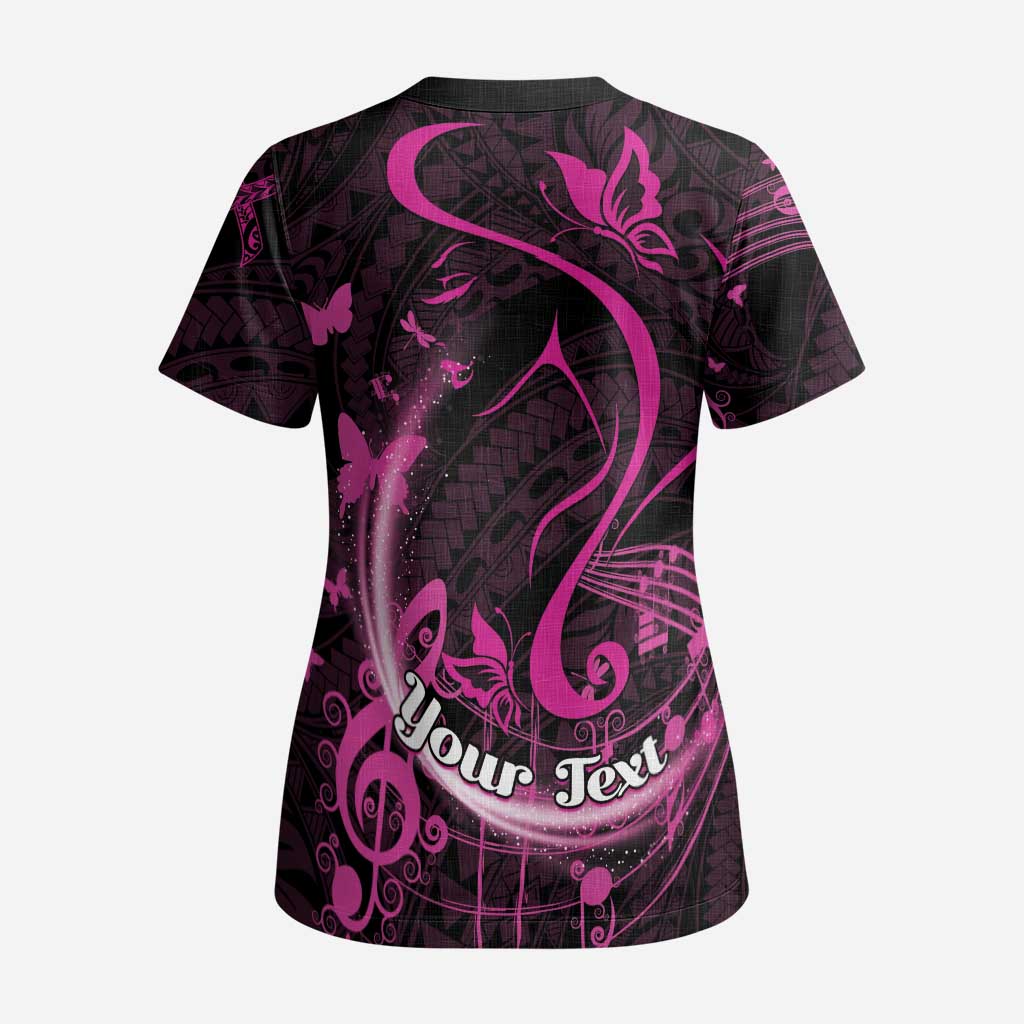 Personalised Survivor Melody Pink Scrub Top Breast Cancer Polynesian Pattern - Aussie Hoodie