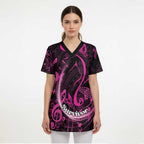 Personalised Survivor Melody Pink Scrub Top Breast Cancer Polynesian Pattern - Aussie Hoodie