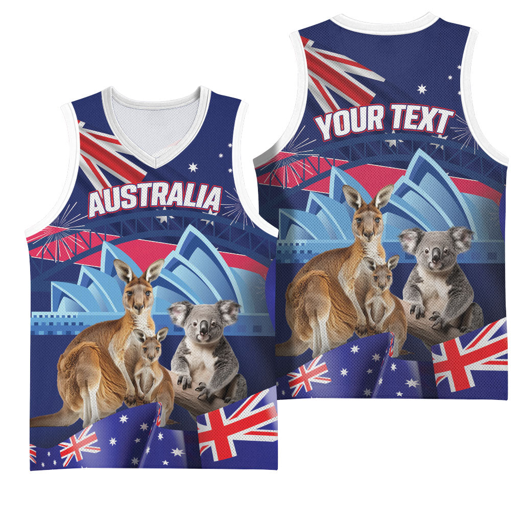 Personalised Australia Kangaroo Koala Basketball Jersey Aussie Flag Inspired