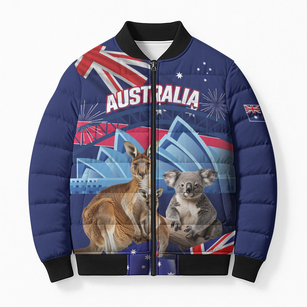 Personalised Australia Kangaroo Koala Bomber Puffer Jacket Aussie Flag Inspired