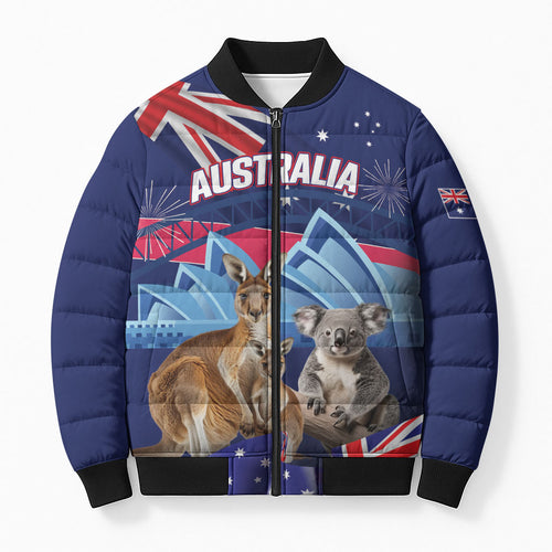 Personalised Australia Kangaroo Koala Bomber Puffer Jacket Aussie Flag Inspired