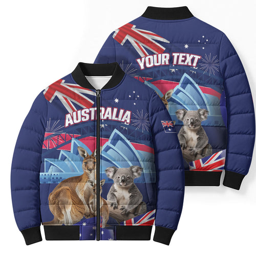 Personalised Australia Kangaroo Koala Bomber Puffer Jacket Aussie Flag Inspired