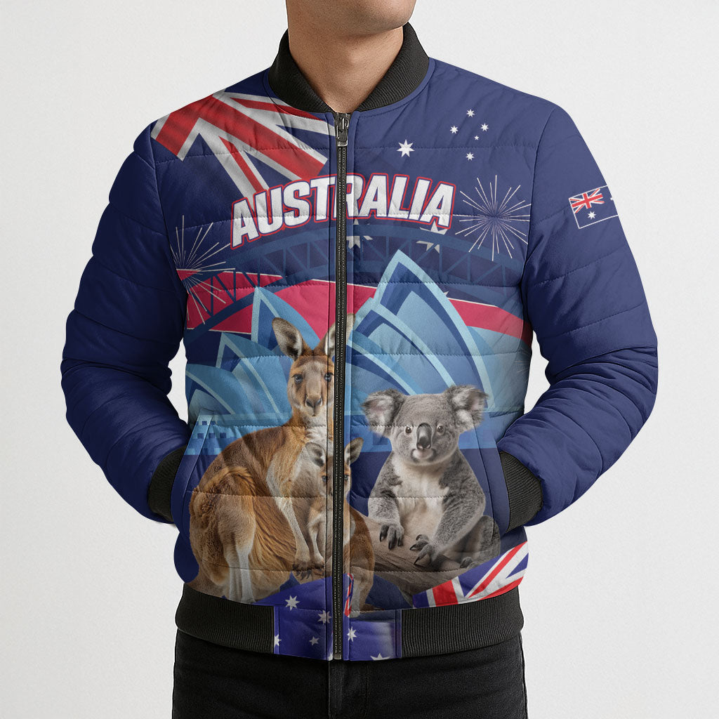 Personalised Australia Kangaroo Koala Bomber Puffer Jacket Aussie Flag Inspired