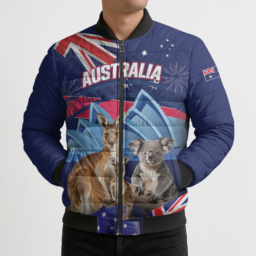 Personalised Australia Kangaroo Koala Bomber Puffer Jacket Aussie Flag Inspired