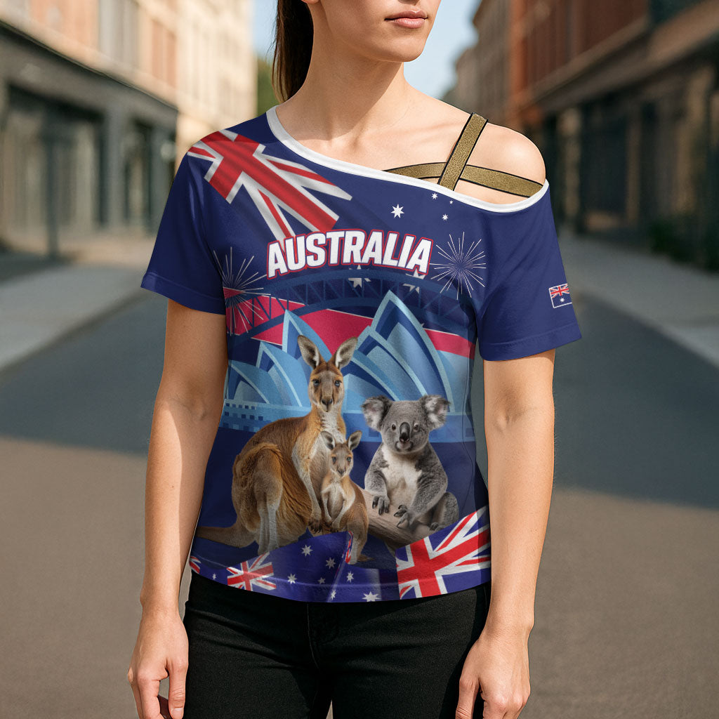 Personalised Australia Kangaroo Koala Cross Shoulder Shirt Aussie Flag Inspired