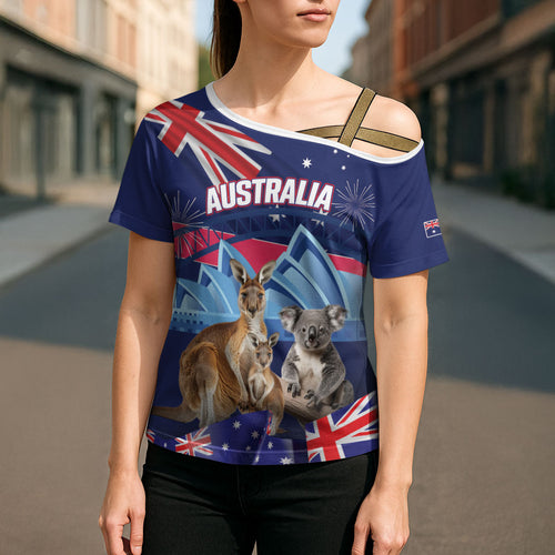 Personalised Australia Kangaroo Koala Cross Shoulder Shirt Aussie Flag Inspired
