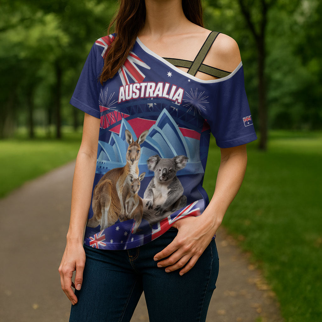 Personalised Australia Kangaroo Koala Cross Shoulder Shirt Aussie Flag Inspired