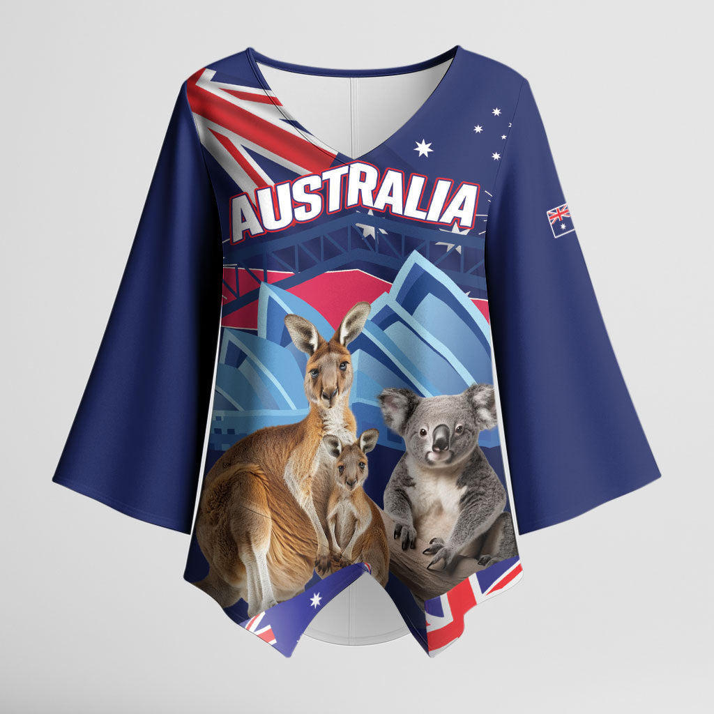 Personalised Australia Kangaroo Koala Kimono Sleeve Blouse Aussie Flag Inspired