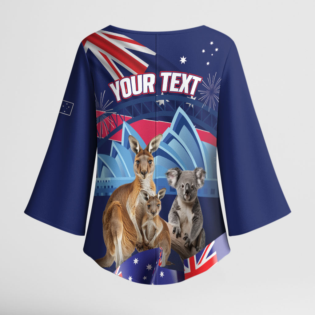 Personalised Australia Kangaroo Koala Kimono Sleeve Blouse Aussie Flag Inspired