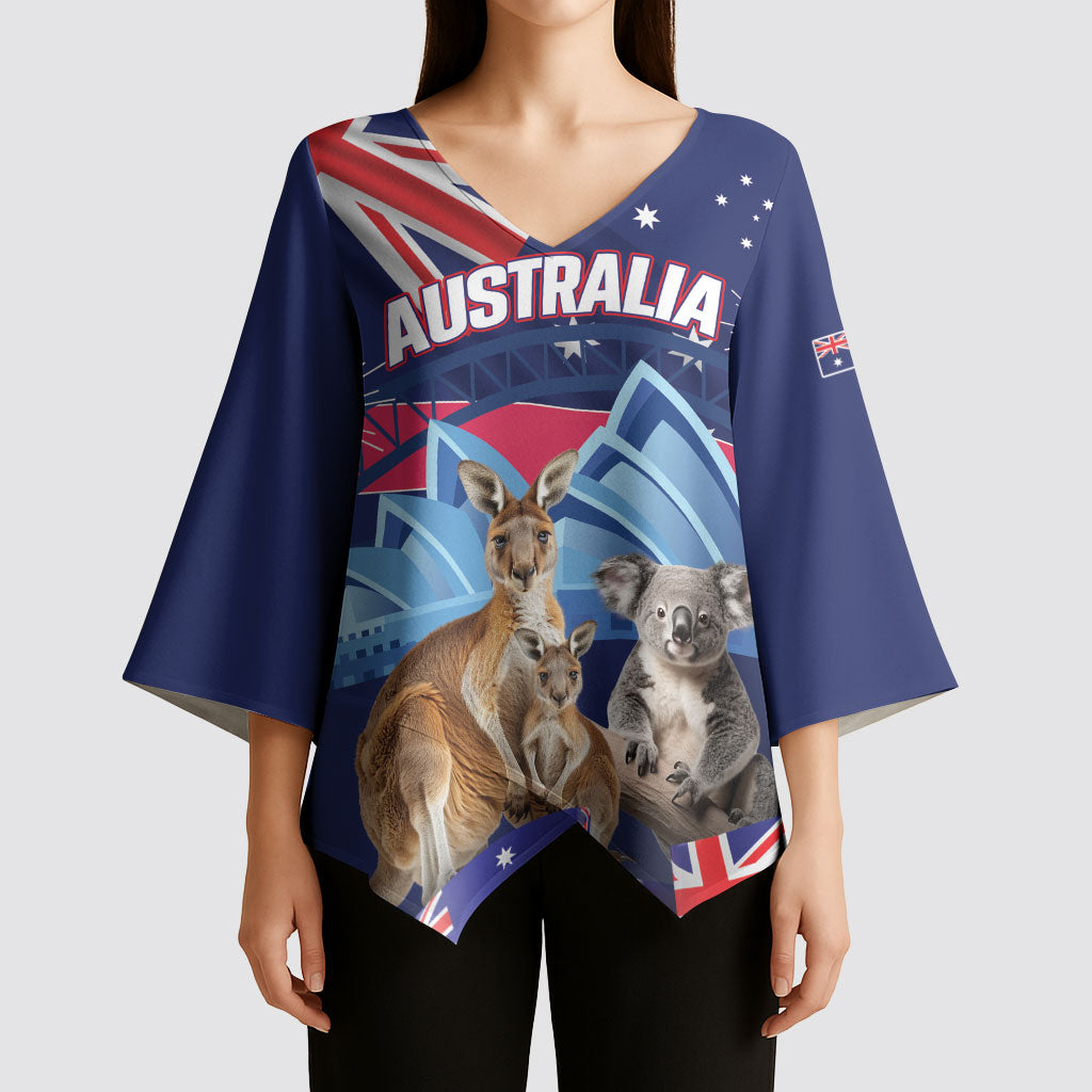 Personalised Australia Kangaroo Koala Kimono Sleeve Blouse Aussie Flag Inspired