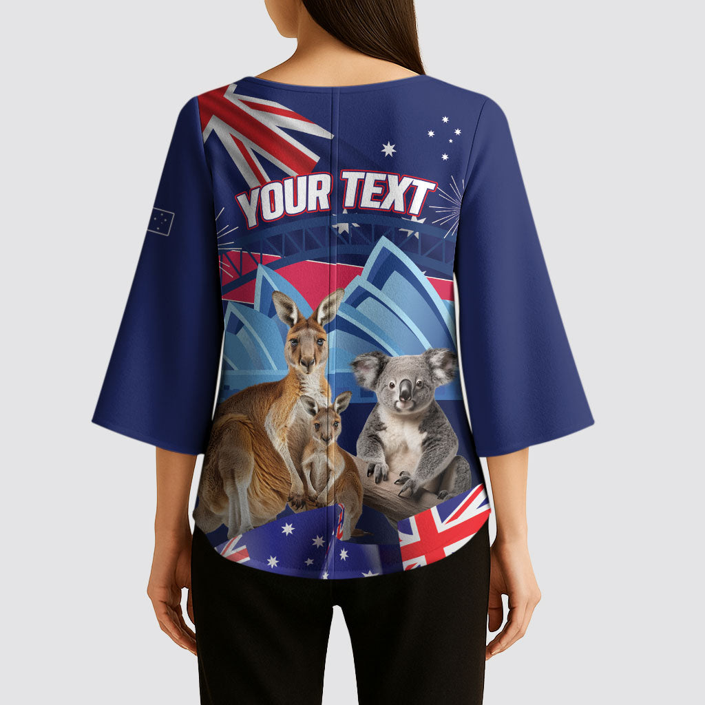 Personalised Australia Kangaroo Koala Kimono Sleeve Blouse Aussie Flag Inspired