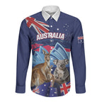 Personalised Australia Kangaroo Koala Long Sleeve Button Shirt Aussie Flag Inspired