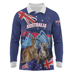 Personalised Australia Kangaroo Koala Long Sleeve Polo Shirt Aussie Flag Inspired