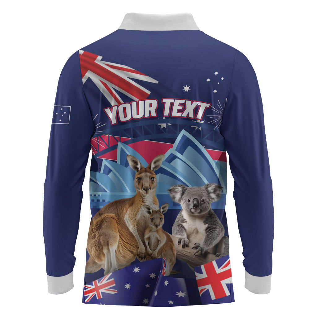 Personalised Australia Kangaroo Koala Long Sleeve Polo Shirt Aussie Flag Inspired