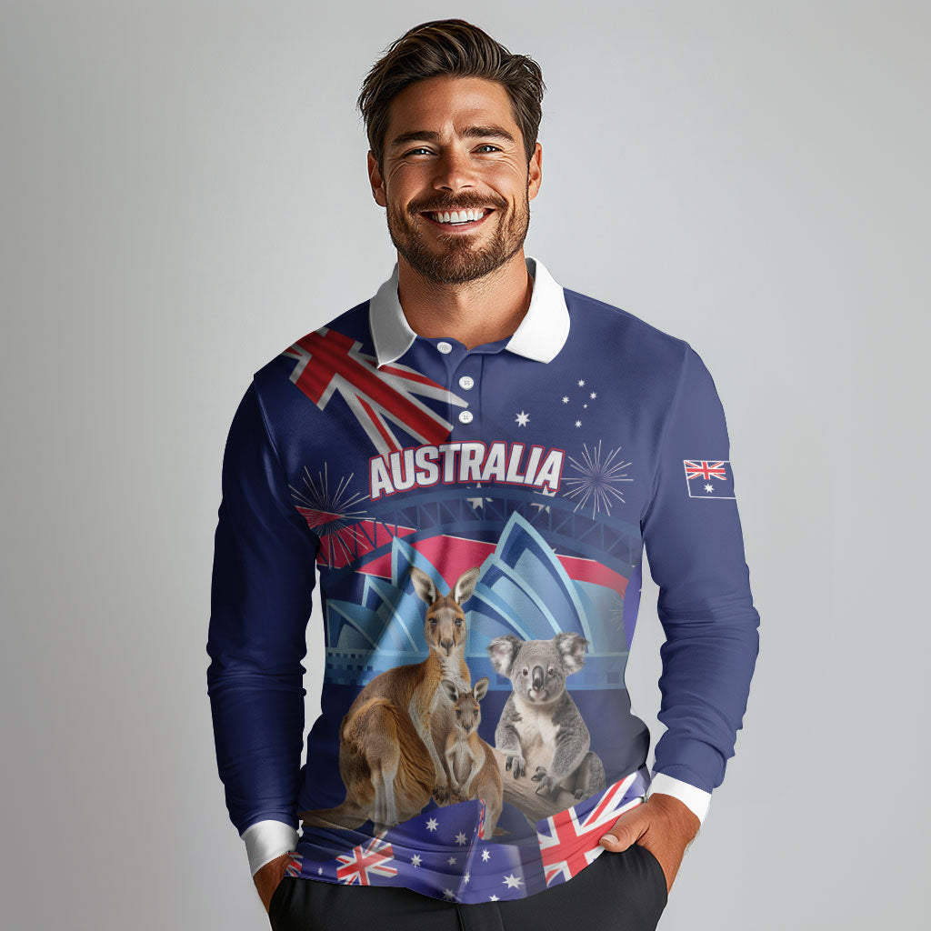 Personalised Australia Kangaroo Koala Long Sleeve Polo Shirt Aussie Flag Inspired