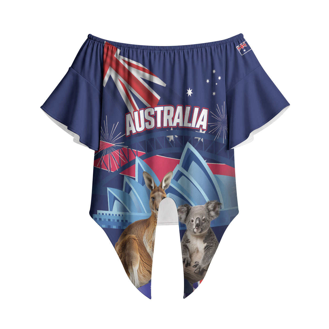 Personalised Australia Kangaroo Koala Off Shoulder Wrap Waist Top Aussie Flag Inspired