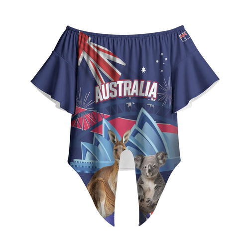 Personalised Australia Kangaroo Koala Off Shoulder Wrap Waist Top Aussie Flag Inspired